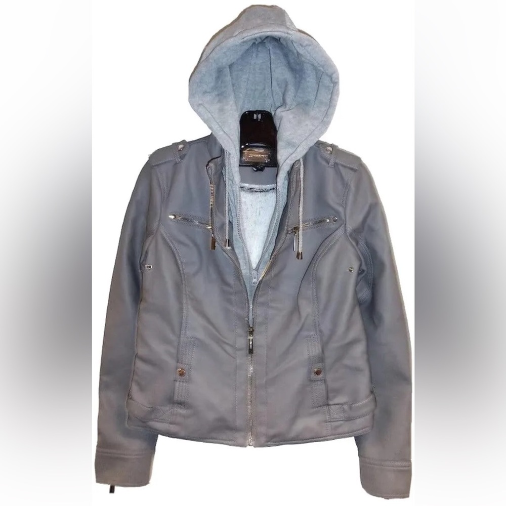 Jou Jou Vegan Leather Moto Jacket Gray Women’s Medium New With Tags